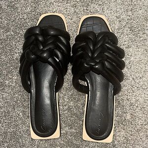 Black Slip On Sandals